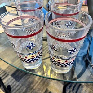 Vintage Princess House Beer Pint Glasses Set of four. Red, white, and blue.